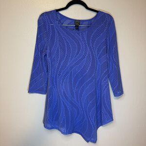 Clara Sun Woo Women's Purple Laser Cut Asymmetric Sheer Lagenlook Made in USA M